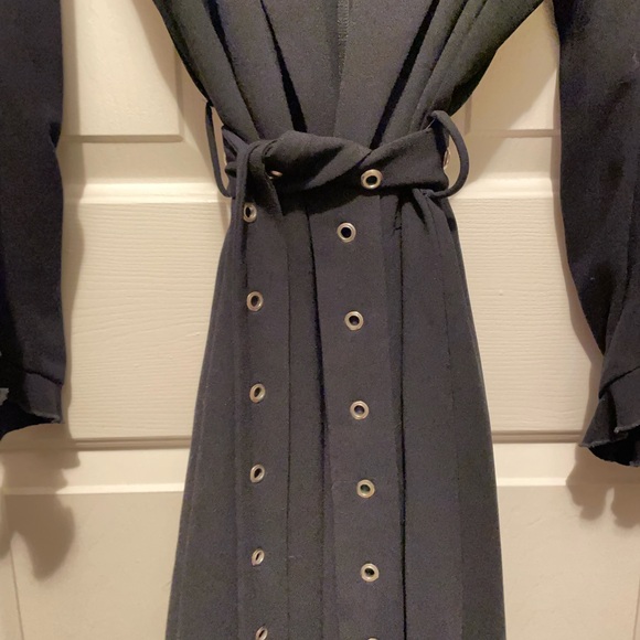 Zara navy blue tench/duster coat with ruffle sleeves and belt in size M - Picture 4 of 9